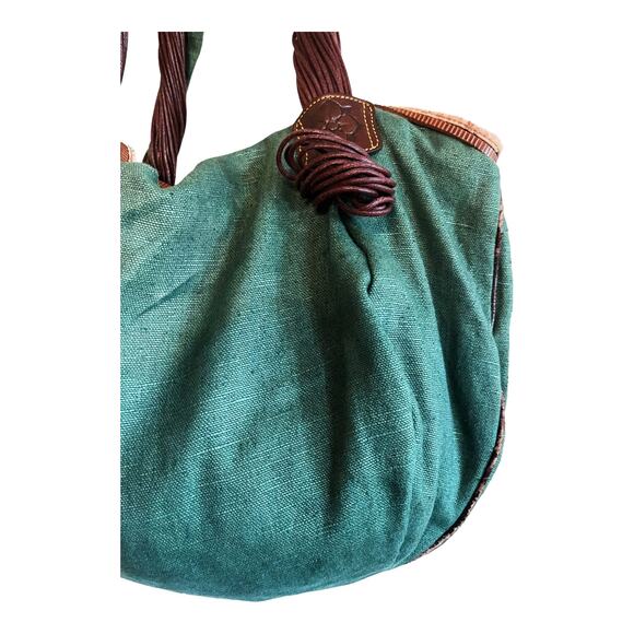 LUANA Green Canvas Hobo Bag Strappy Dual Handle Shoulder Handbag Zip Closure GUC - Picture 12 of 14